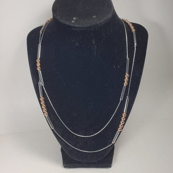 Women's 38 inches Polished Layered Dual tone  Round and Tubing Beads Necklace - Picture 6 of 9